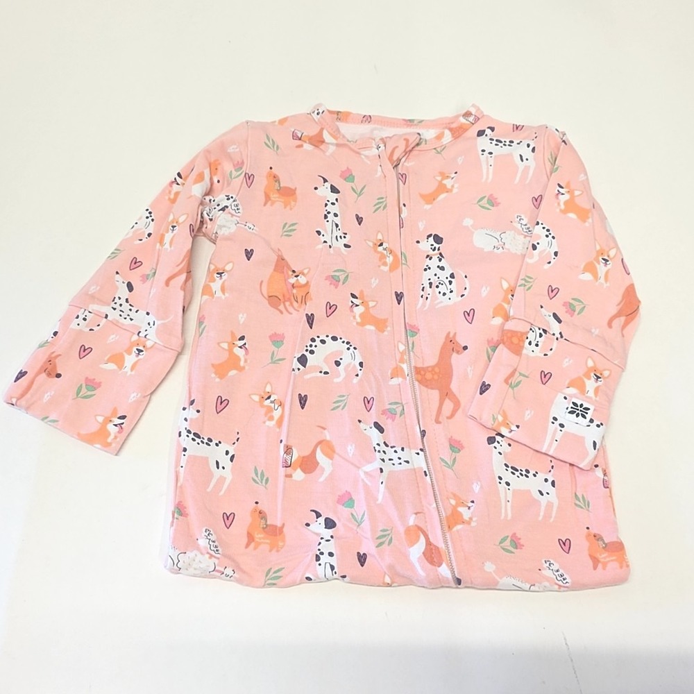 Sweet Bamboo Dog Print Footie Sleeper Girls 3-6M Pink Bamboo Viscose Zippy